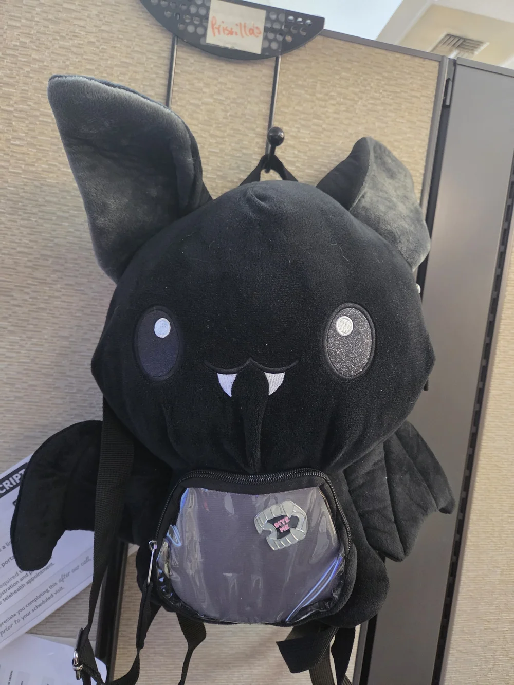 Kids Black Bat Plush Backpack with Clear Front Pocket